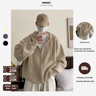 Áo Khoác Len Nam Phom Boxy Có Nón Khóa Kéo Form Oversize Knit Zip Hoodie Phong Cách Hàn Quốc