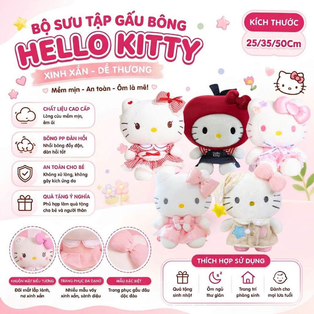 [ 100 MẪU+ ] Gấu Bông Hello Kitty Nhật Bản Cao Cấp, Thú Nhồi Bông Helo Kitty Mặc Váy Qùa Tặng Sinh Nhật Cho Bé ,Bạn Gái