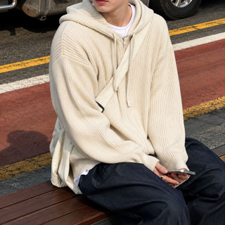 Áo Khoác Len Nam Phom Boxy Có Nón Khóa Kéo Form Oversize Knit Zip Hoodie Phong Cách Hàn Quốc