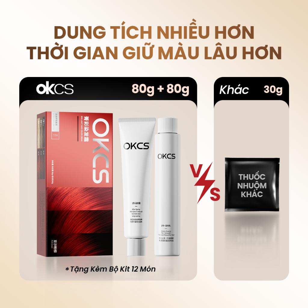 Kem nhuộm tóc tại nhà OKCS – Không cần tẩy, màu lên đều, chuẩn salon, phủ bạc tự nhiên, an toàn, giảm hư tổn cho tóc