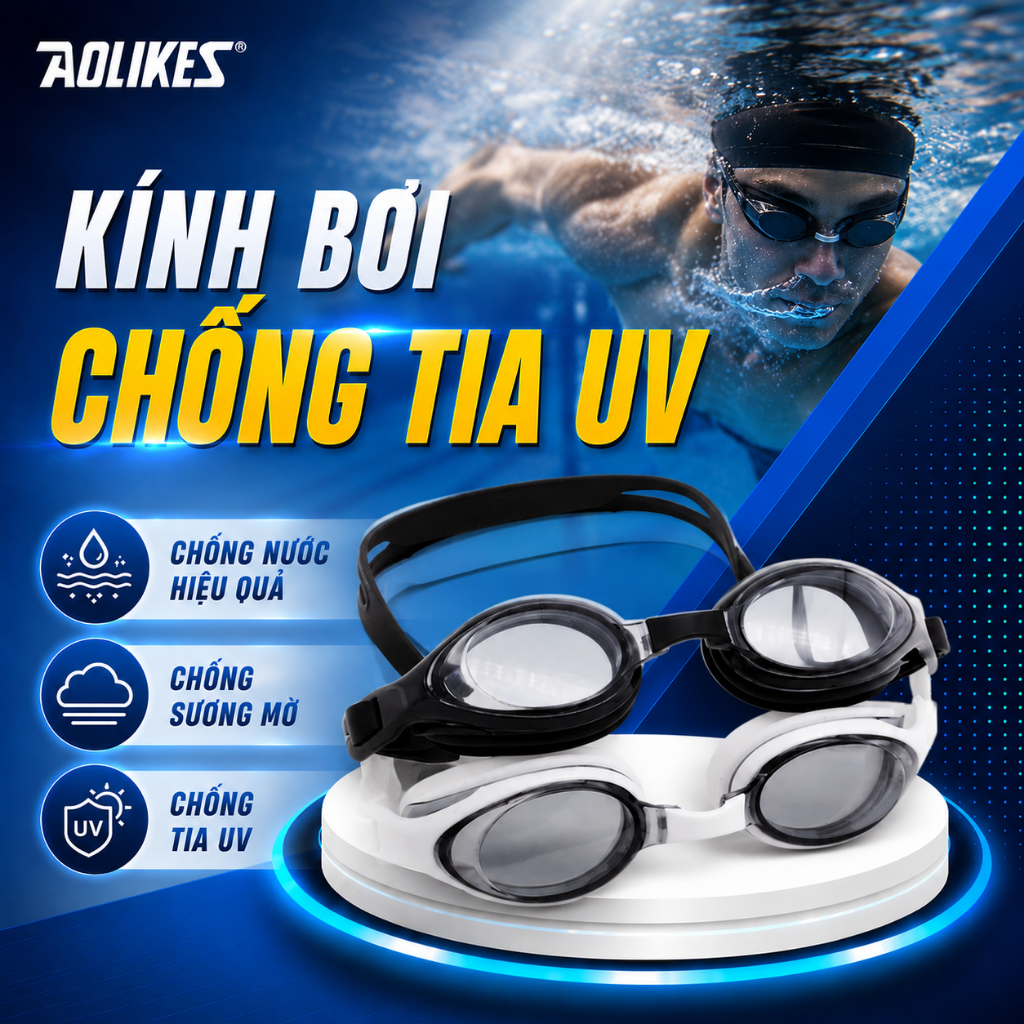 Kinh bơi người lớn AOLIKES mắt kính bơi chống nước,chống mờ tráng gương CAO CẤP