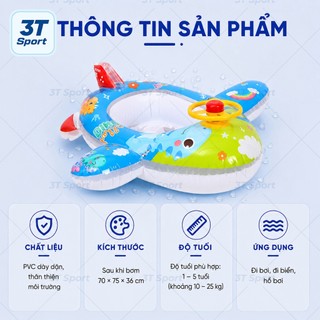 Phao máy bay ghế ngồi cho bé 1-5 tuổi họa tiết hoạt hình, có còi vô lăng, chất liệu PVC dày bền đẹp