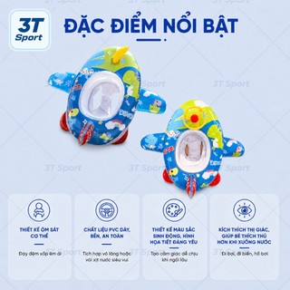 Phao máy bay ghế ngồi cho bé 1-5 tuổi họa tiết hoạt hình, có còi vô lăng, chất liệu PVC dày bền đẹp