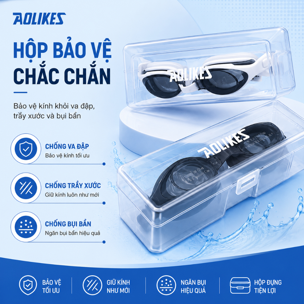 Kinh bơi người lớn AOLIKES mắt kính bơi chống nước,chống mờ tráng gương CAO CẤP
