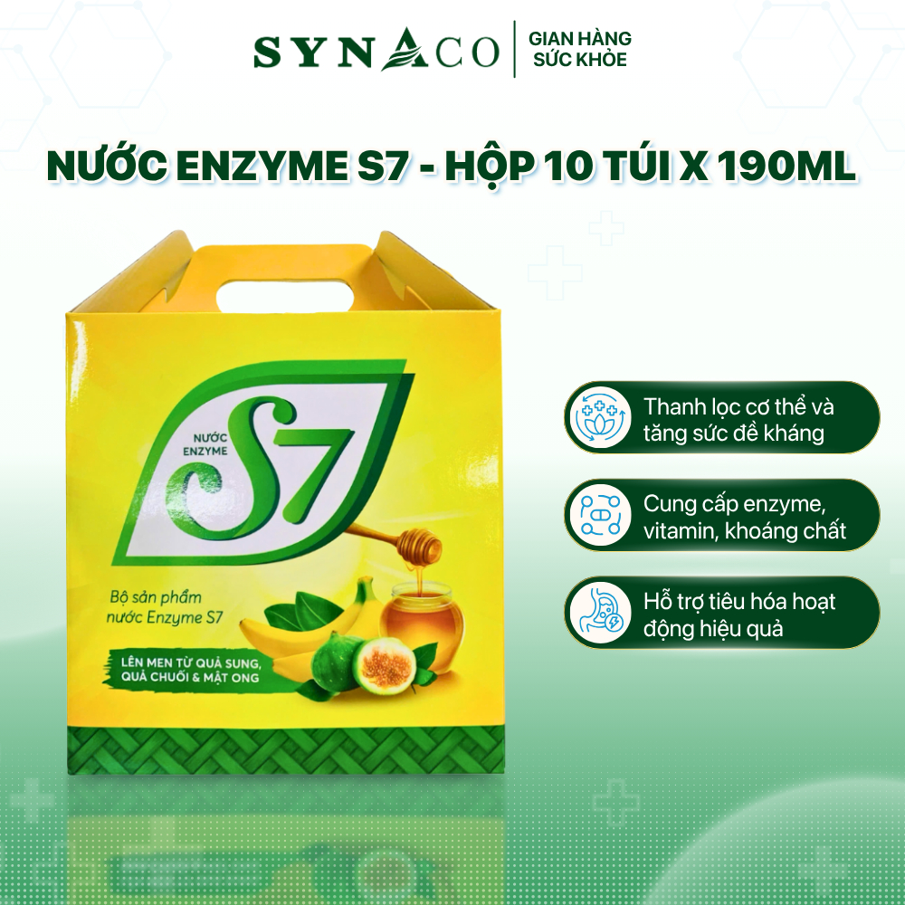 Nước Enzyme S7 - Hộp 10 Túi 190ml, bổ sung dưỡng chất, cung cấp vitamin | SYNACO