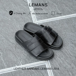LS14.2 Dép dán quai ngang da bò LEMANS, đế cao su có mùi thơm 2 lớp, thiết kế quai da 3 lớp trẻ trung chính hãng, BH06T