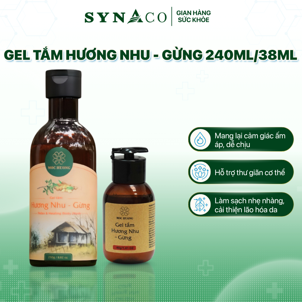 Gel tắm hương nhu - gừng – chai 240ml/38ml, hỗ trợ thư giãn cơ thể | SYNACO