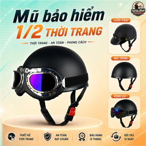 Mũ Bảo Hiểm Nửa Đầu Dáng Phượt ABS Cao Cấp, Kèm Phụ Kiện Kính Phi Công, Kính UV, Lưỡi Trai Tùy Chọn - Camry Helmet