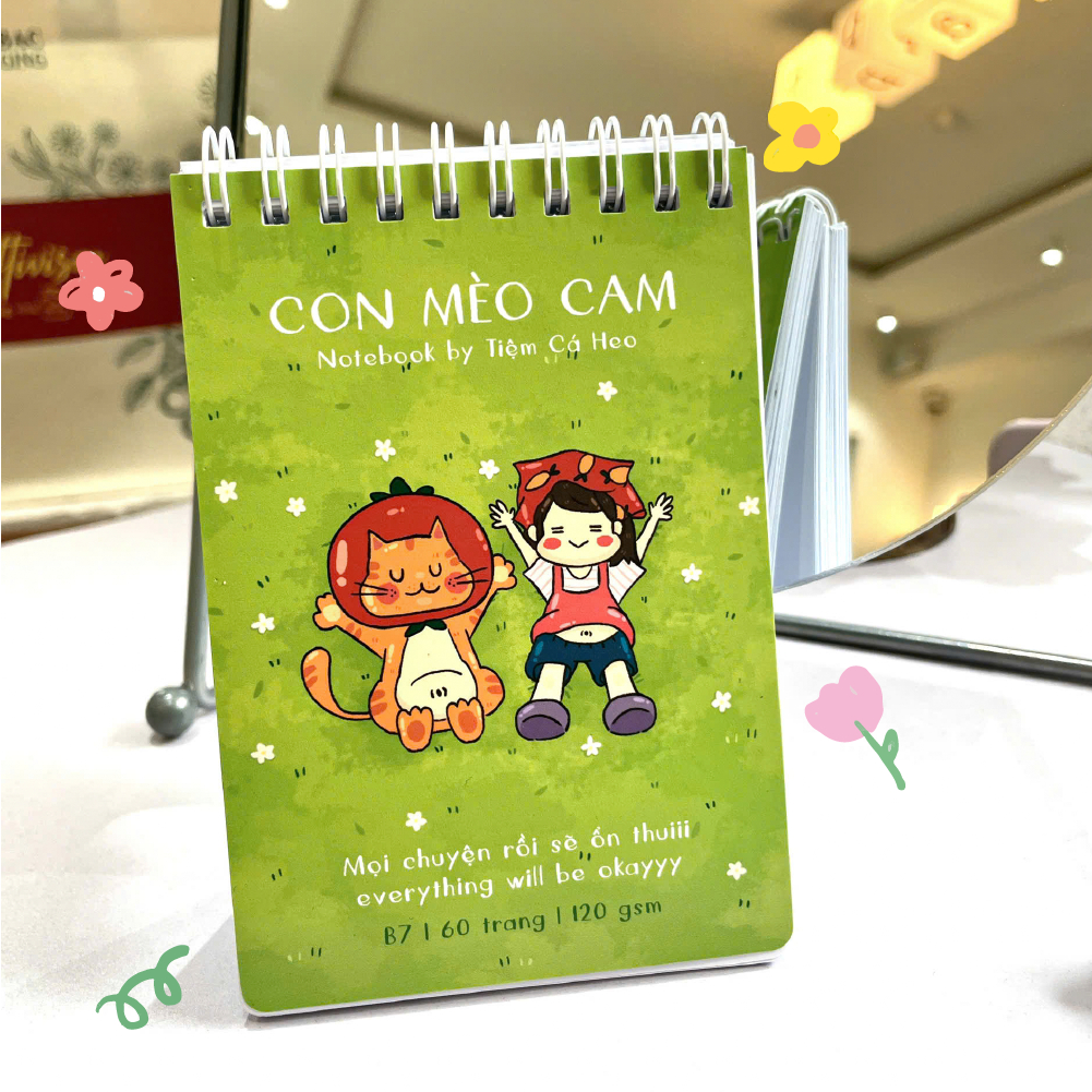 Sổ tay con mèo cam 60 trang dễ thương - Notebook lò xo kẻ ngang nhỏ gọn