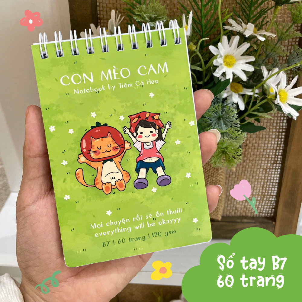Sổ tay con mèo cam 60 trang dễ thương - Notebook lò xo kẻ ngang nhỏ gọn