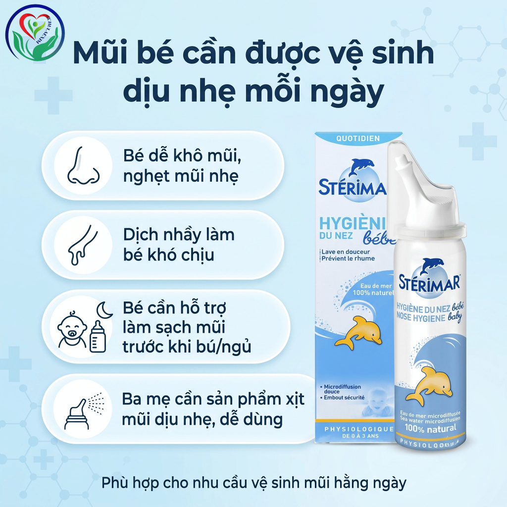 Sterimar Nose Hygiene Baby 50ml xịt mũi nước biển cho bé 0–3 tuổi, hỗ trợ vệ sinh mũi
