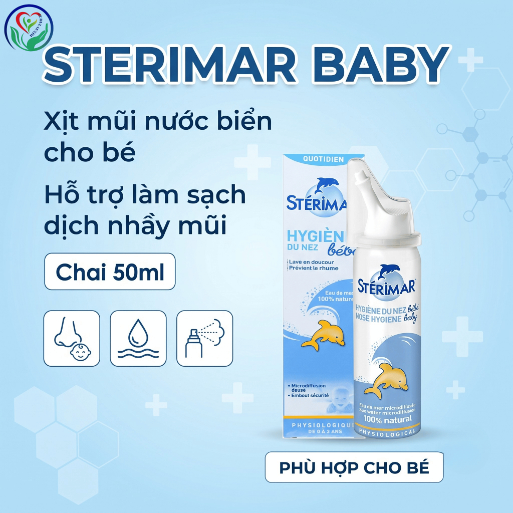 Sterimar Nose Hygiene Baby 50ml xịt mũi nước biển cho bé 0–3 tuổi, hỗ trợ vệ sinh mũi
