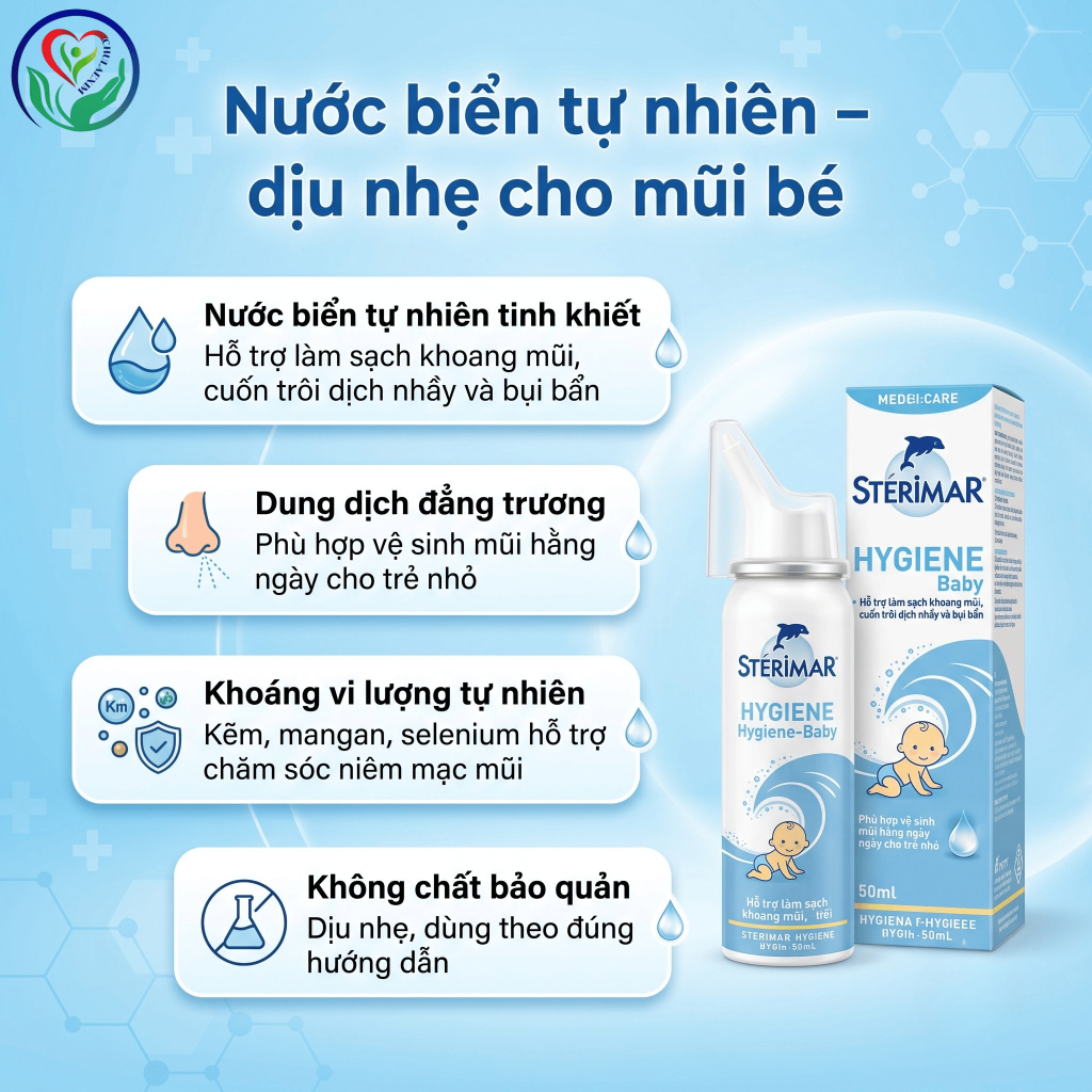 Sterimar Nose Hygiene Baby 50ml xịt mũi nước biển cho bé 0–3 tuổi, hỗ trợ vệ sinh mũi