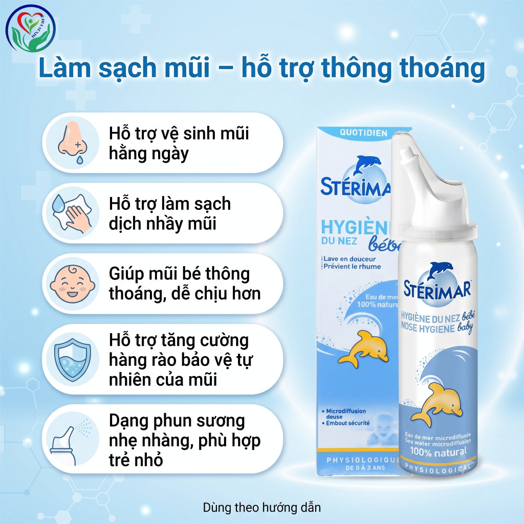Sterimar Nose Hygiene Baby 50ml xịt mũi nước biển cho bé 0–3 tuổi, hỗ trợ vệ sinh mũi