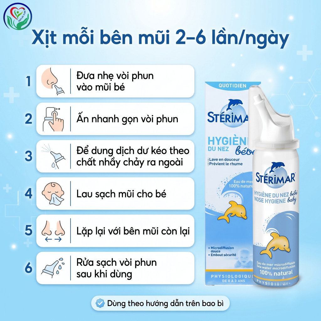 Sterimar Nose Hygiene Baby 50ml xịt mũi nước biển cho bé 0–3 tuổi, hỗ trợ vệ sinh mũi