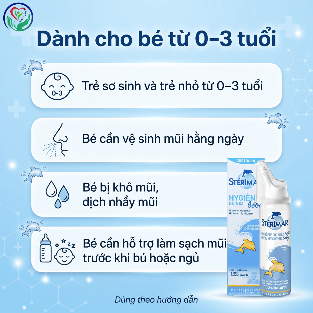 Sterimar Nose Hygiene Baby 50ml xịt mũi nước biển cho bé 0–3 tuổi, hỗ trợ vệ sinh mũi