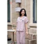 ST9348 Bộ pijama nữ đũi vân mây áo cộc quần dài