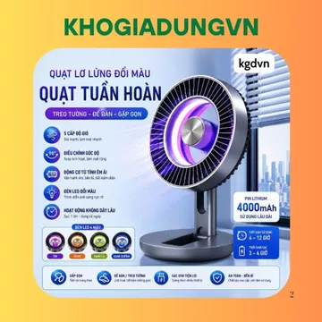Quạt Tuần Hoàn Air Turbo 2026 Pin 4000mAh,Quạt Để Bàn/Treo Tường Gấp Gọn,5Cấp Độ Gió, Đèn LED RGB Đổi Màu,SạcUSB - kgdvn
