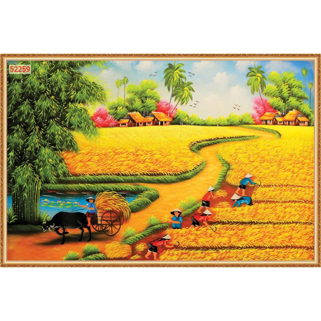 Tranh Vải Lụa Dán Tường 3D Đồng Quê Giả Sơn Dầu tặng Keo + dụng cụ....