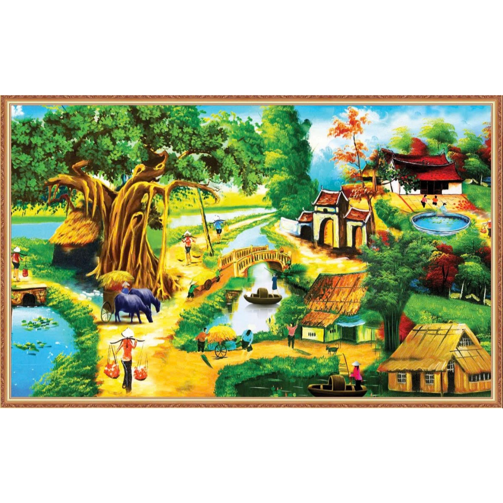 Tranh 3D Đồng Quê - Vải Lụa Kim Sa Cao Cấp....