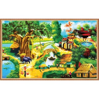 Tranh Đồng Quê Vải Lụa 3D Dán Tường Cao Cấp