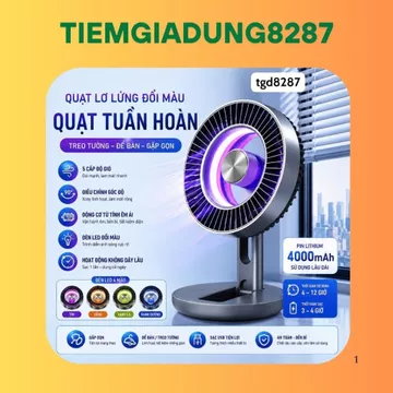Quạt Tuần Hoàn Air Turbo 2026 Pin 4000mAh,Quạt Để Bàn/Treo Tường Gấp Gọn,5Cấp Gió, Đèn LED RGB Đổi Màu,SạcUSB - tgd8287