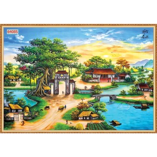 Tranh phong cảnh đồng quê Việt Nam TS Decor, đồng lúa chín vàng lụa cao cấp, tranh treo phòng khách