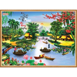 Tranh Đồng Quê Vải Lụa 3D Dán Tường Cao Cấp