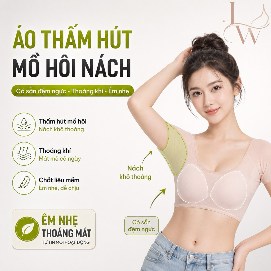 Áo Thấm Mồ Hôi Nách Nữ Có Sẵn Đệm Ngực, Thấm Hút Tốt, Hạn Chế Lộ Vệt Ẩm, Ngăn Mùi Hiệu Quả