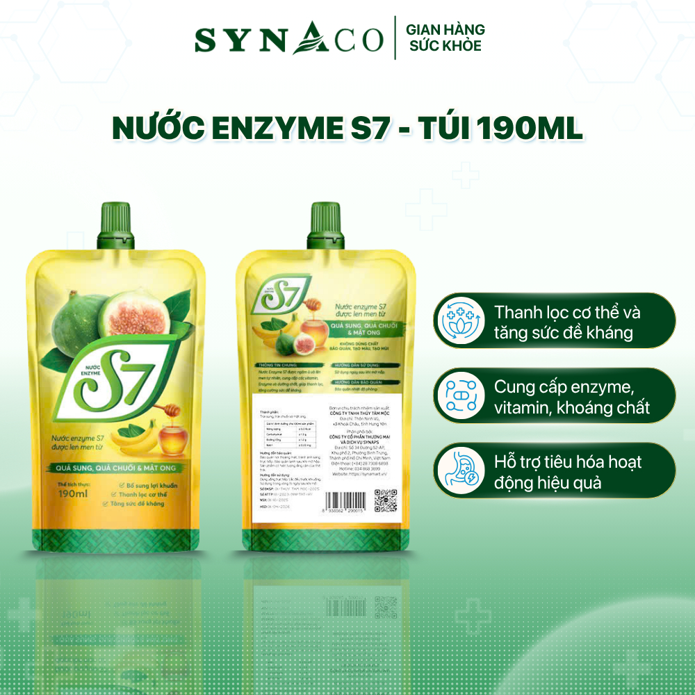 Nước Enzyme S7 - Hộp 10 Túi 190ml, bổ sung dưỡng chất, cung cấp vitamin | SYNACO