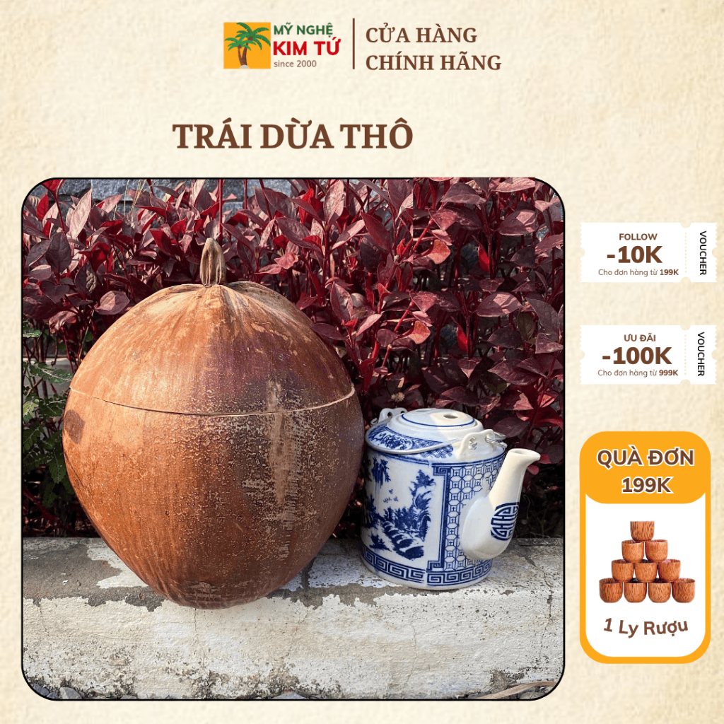 [ SIZE 800ML - 1000ML ] Bình Ủ TRÁI DỪA THÔ Giữ Nhiệt Ấm Trà Cao Cấp, THÔ NGUYÊN THUỶ Trang Trí Bàn Trà, Quà Tặng Sang