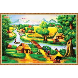 Tranh Đồng Quê Vải Lụa 3D Dán Tường Cao Cấp