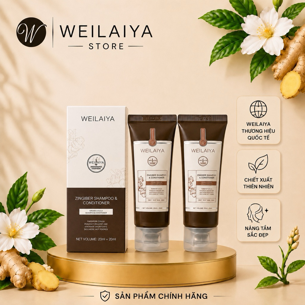 Set Mini Gội Xả Gừng Thảo Mộc Weilaiya Zingiber 20ml x2 - Bộ Gội Xả Du Lịch Ngừa Rụng Tóc,Chính Hãng