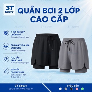 Quần bơi nam cao cấp 2 lớp nhanh khô, quần short thể thao nam thoáng khí, đi bơi đi biển, tập gym