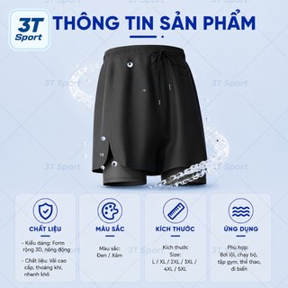 Quần bơi nam cao cấp 2 lớp nhanh khô, quần short thể thao nam thoáng khí, đi bơi đi biển, tập gym
