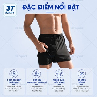 Quần bơi nam cao cấp 2 lớp nhanh khô, quần short thể thao nam thoáng khí, đi bơi đi biển, tập gym