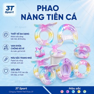 Phao bơi nàng tiên cá nhựa PVC cao cấp loại dày an toàn màu pastel cầu vồng cho trẻ em người lớn