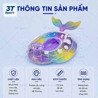 Phao bơi nàng tiên cá nhựa PVC cao cấp loại dày an toàn màu pastel cầu vồng cho trẻ em người lớn