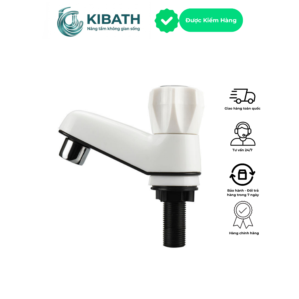 Vòi Nước Lạnh Nhựa ABS Tay Vặn, Vòi Lavabo Rửa Mặt Bằng Nhựa Tốt, Chống Va Đập, Bền Đẹp (Kèm Ốc Vặn)