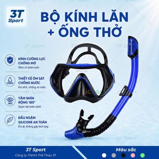 Bộ kính lặn đi biển chuyên nghiệp kèm ống thở chống nước kính cường lực snorkeling - KLOT-3T08