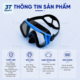 Bộ kính lặn đi biển chuyên nghiệp kèm ống thở chống nước kính cường lực snorkeling - KLOT-3T08