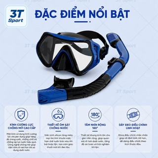 Bộ kính lặn đi biển chuyên nghiệp kèm ống thở chống nước kính cường lực snorkeling - KLOT-3T08
