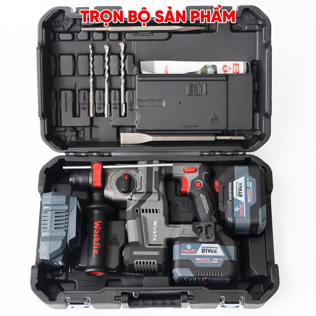 Khoan Đục Bê Tông 3 Chức Năng Workfix WK-RH2203PRO Lực đập 3J Có AntiKickBack,Giảm Rung RVT 6 Tốc Độ
