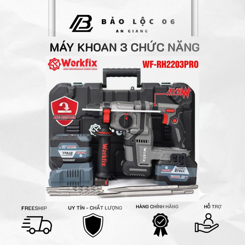 Khoan Đục Bê Tông 3 Chức Năng Workfix WK-RH2203PRO Lực đập 3J Có AntiKickBack,Giảm Rung RVT 6 Tốc Độ