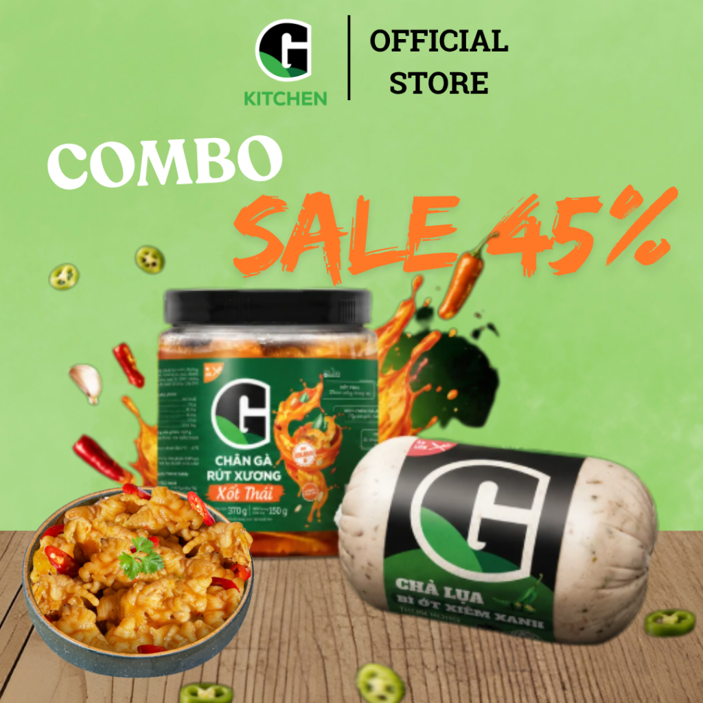 COMBO Chân gà rút xương xốt thái 370G + Chả lụa bì ớt xiêm xanh 500g GKITCHEN