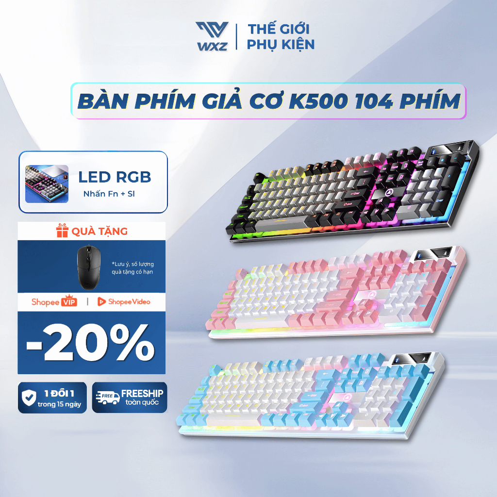 Bàn Phím Giả Cơ K500 Gaming Có Dây LED RGB 104 Phím, Bàn Phím Gaming Dùng Chơi Game, Văn Phòng