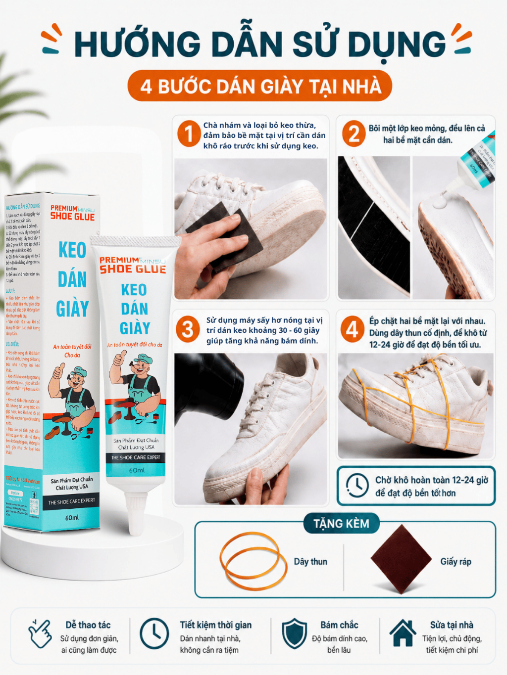 Keo Dán Giày MINSU Shoe Glue M2522 Siêu Dính Trong Suốt Chuyên Cho Giày Dép Thể Thao Sneaker, Cao Gót An Toàn Cho Da - ảnh 9
