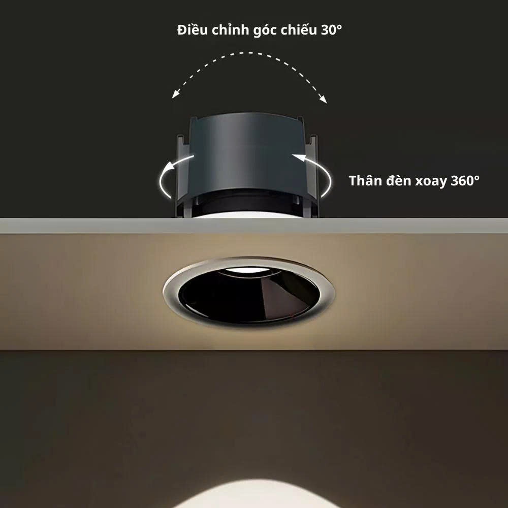 Đèn Âm Trần Spotlight Chống Chói COB 12W Nguồn Rời 3 Màu Đèn Rọi Âm Trần LED Chóa Đen Cao Cấp BH2N
