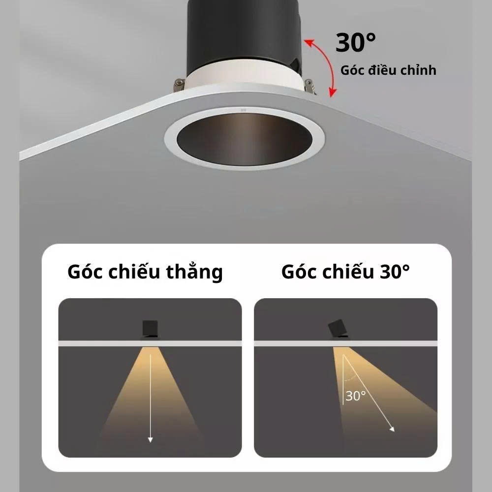 Đèn Âm Trần Spotlight Chống Chói COB 12W Nguồn Rời 3 Màu Đèn Rọi Âm Trần LED Chóa Đen Cao Cấp BH2N