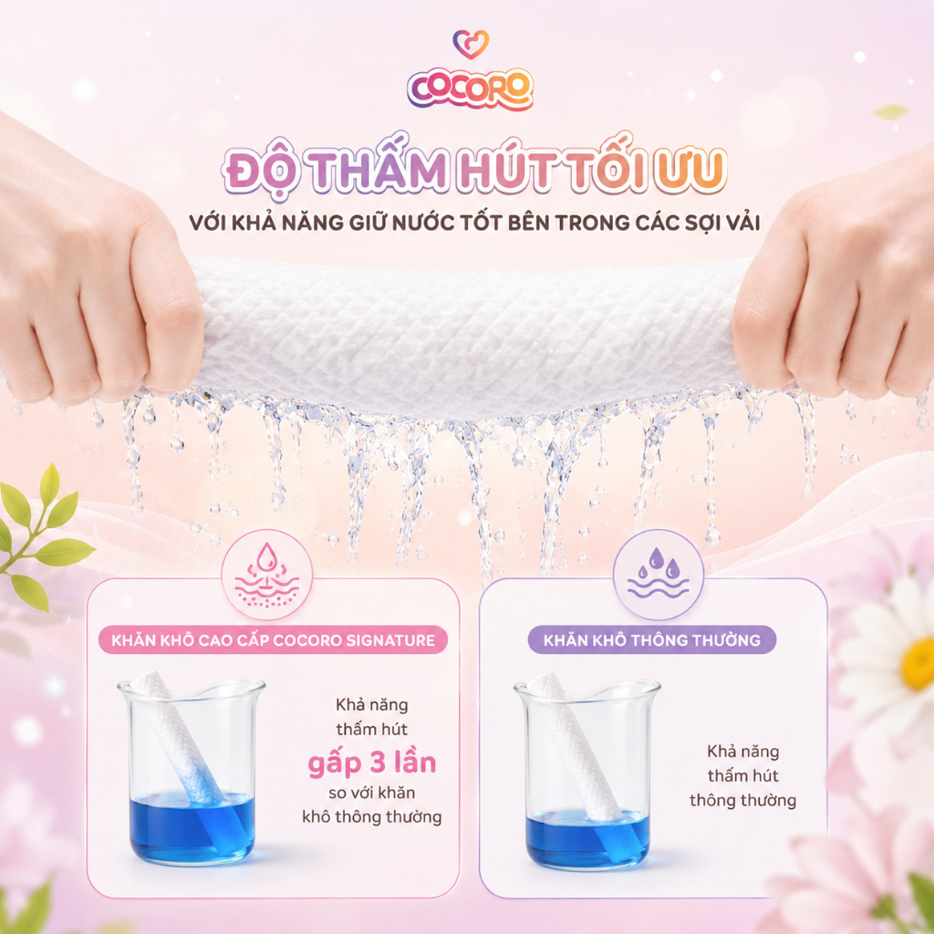 [MUA 2 TẶNG 2] Khăn Khô Đa Năng Cocoro Signature Cho Bé - Tiệt Trùng UV Từng Tờ, Siêu Mềm - 160 tờ/bịch